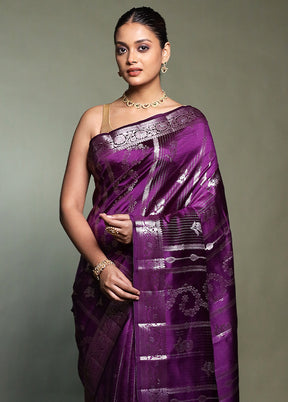 Purple Handloom Dupion Pure Silk Saree With Blouse Piece