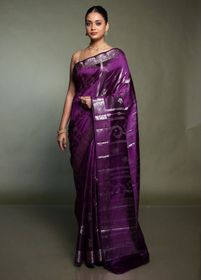 Purple Handloom Dupion Pure Silk Saree With Blouse Piece