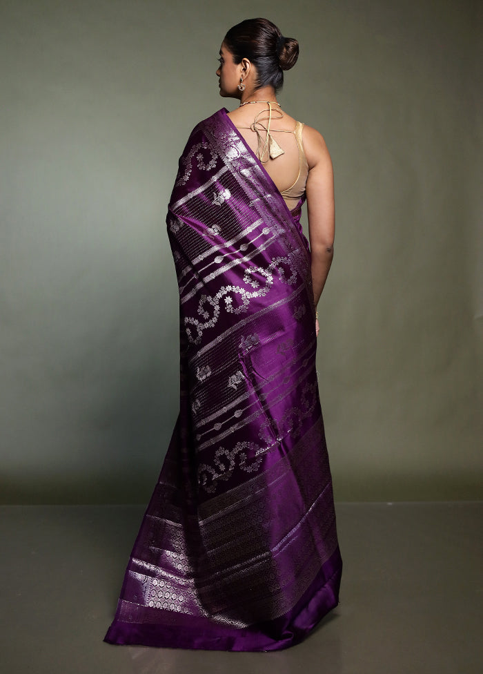 Purple Handloom Dupion Pure Silk Saree With Blouse Piece