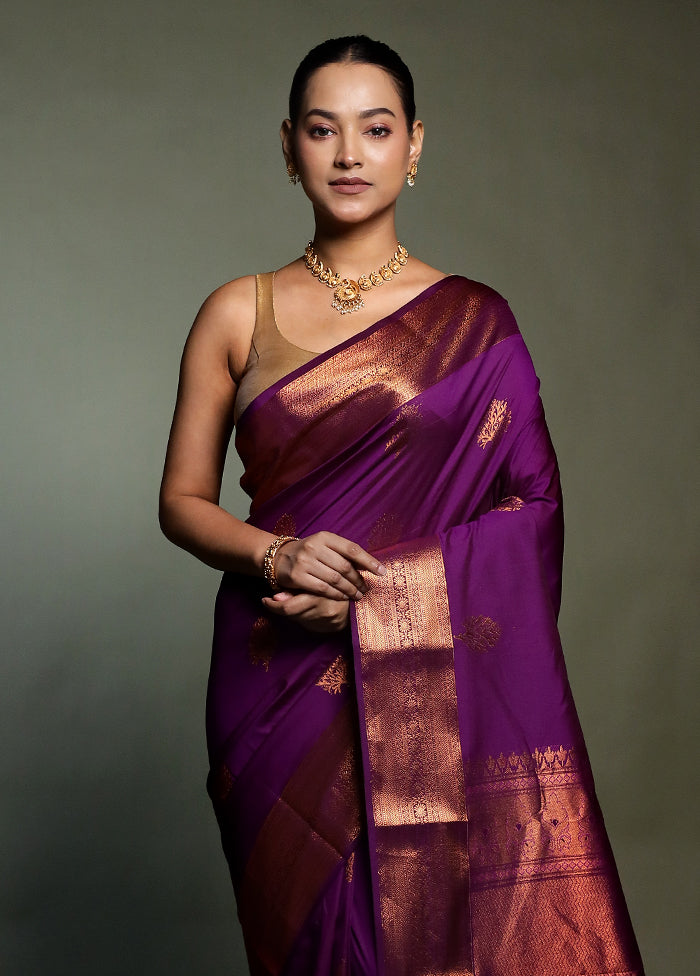 Purple Kanjivaram Silk Saree With Blouse Piece