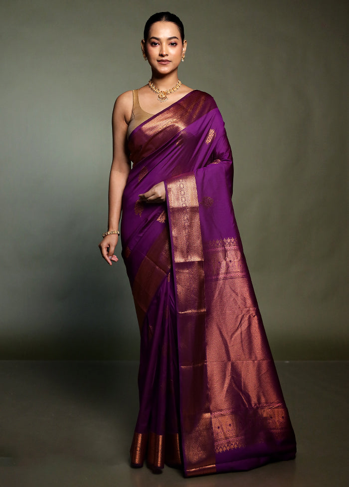 Purple Kanjivaram Silk Saree With Blouse Piece