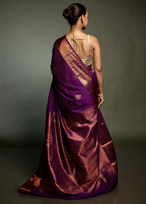 Purple Kanjivaram Silk Saree With Blouse Piece