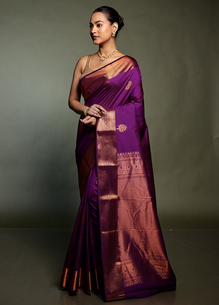 Purple Kanjivaram Silk Saree With Blouse Piece