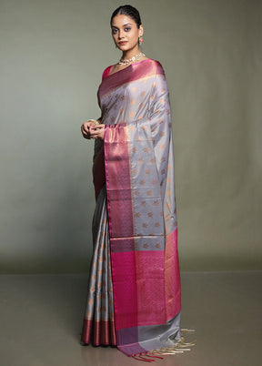 Grey Dupion Silk Saree With Blouse Piece
