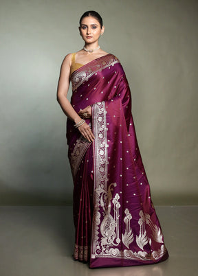 Purple Banarasi Silk Saree With Blouse Piece