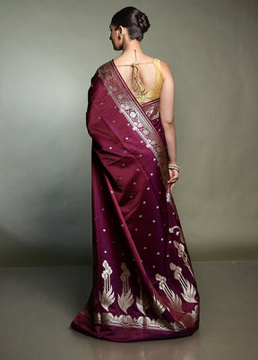Purple Banarasi Silk Saree With Blouse Piece