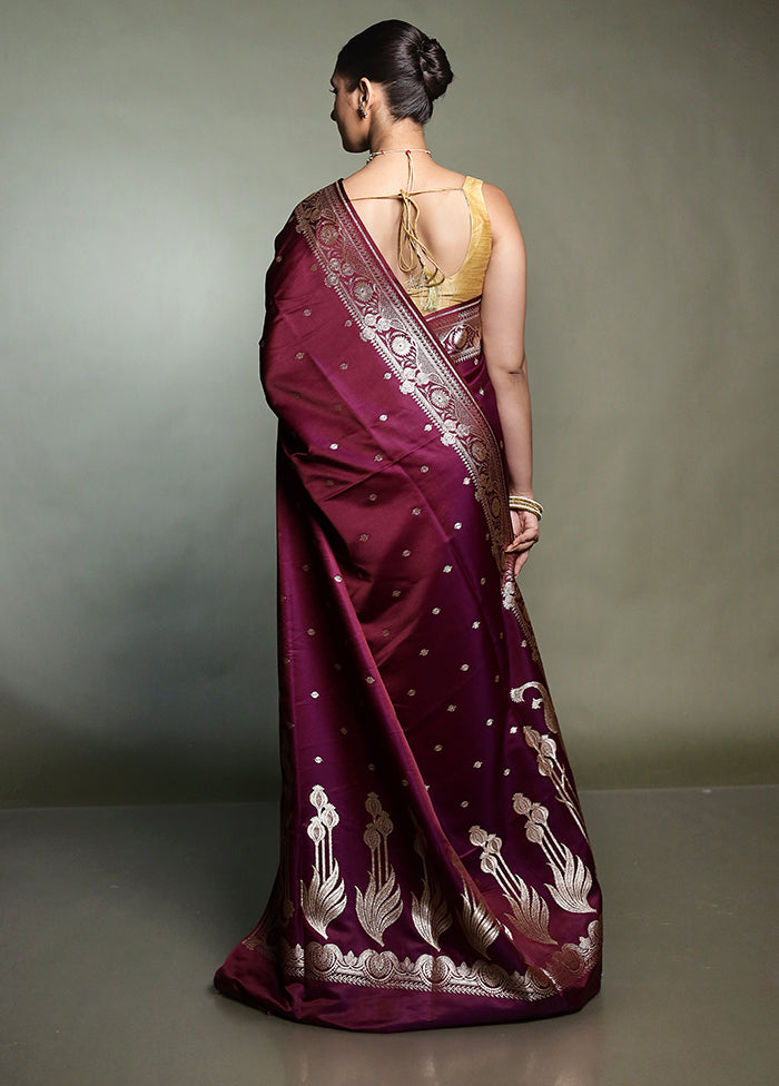 Purple Banarasi Silk Saree With Blouse Piece