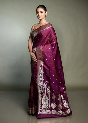 Purple Banarasi Silk Saree With Blouse Piece