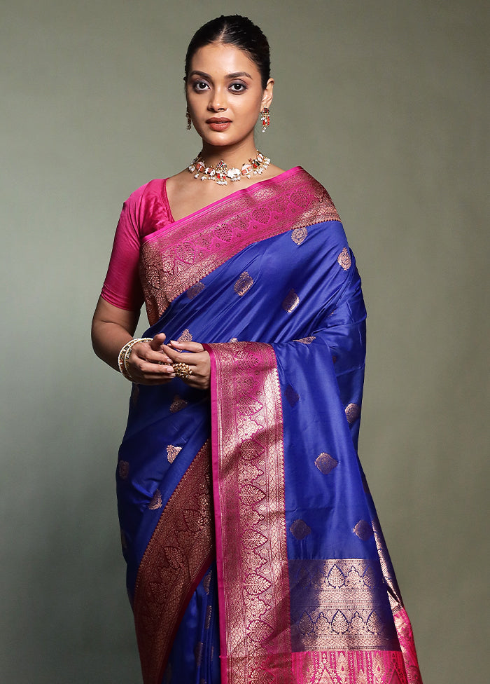 Blue Katan Silk Saree With Blouse Piece