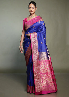Blue Katan Silk Saree With Blouse Piece