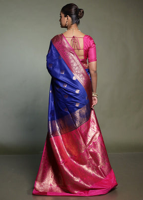 Blue Katan Silk Saree With Blouse Piece