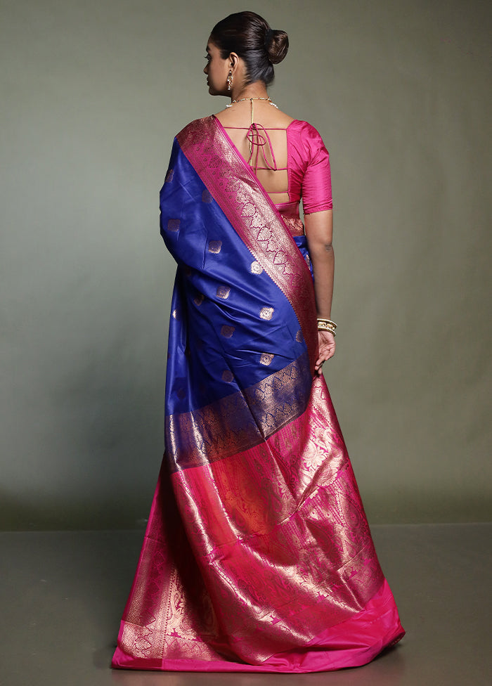 Blue Katan Silk Saree With Blouse Piece
