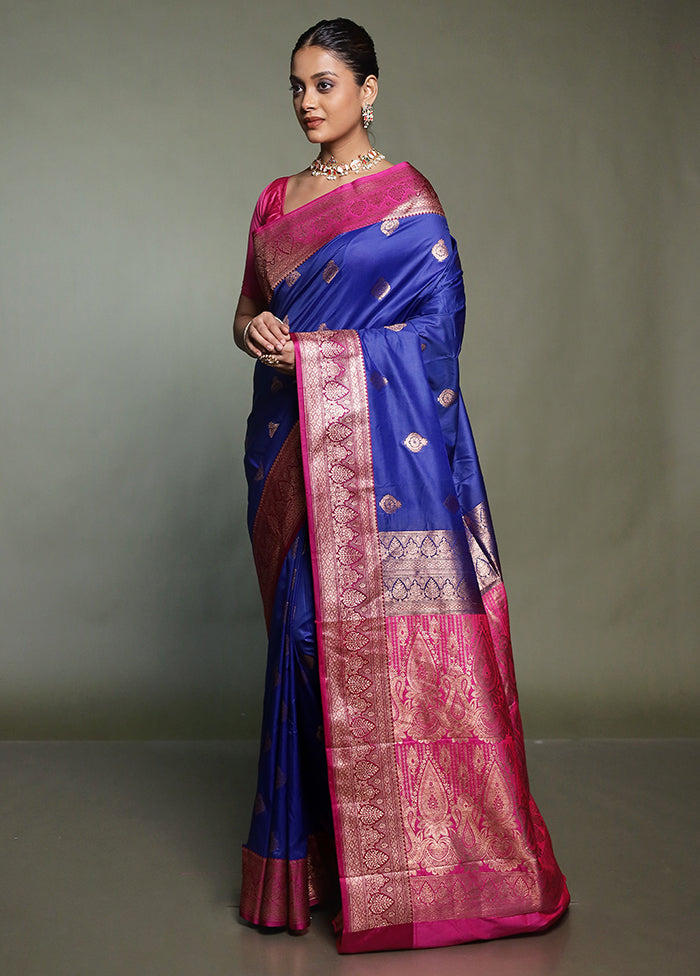 Blue Katan Silk Saree With Blouse Piece