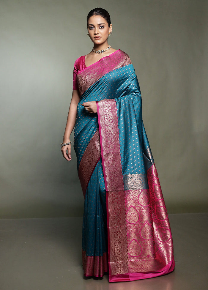 Green Katan Silk Saree With Blouse Piece