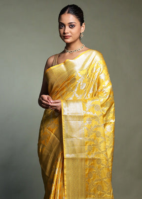 Yellow Kora Silk Saree With Blouse Piece