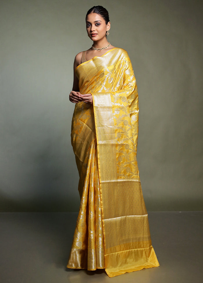 Yellow Kora Silk Saree With Blouse Piece