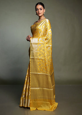 Yellow Kora Silk Saree With Blouse Piece