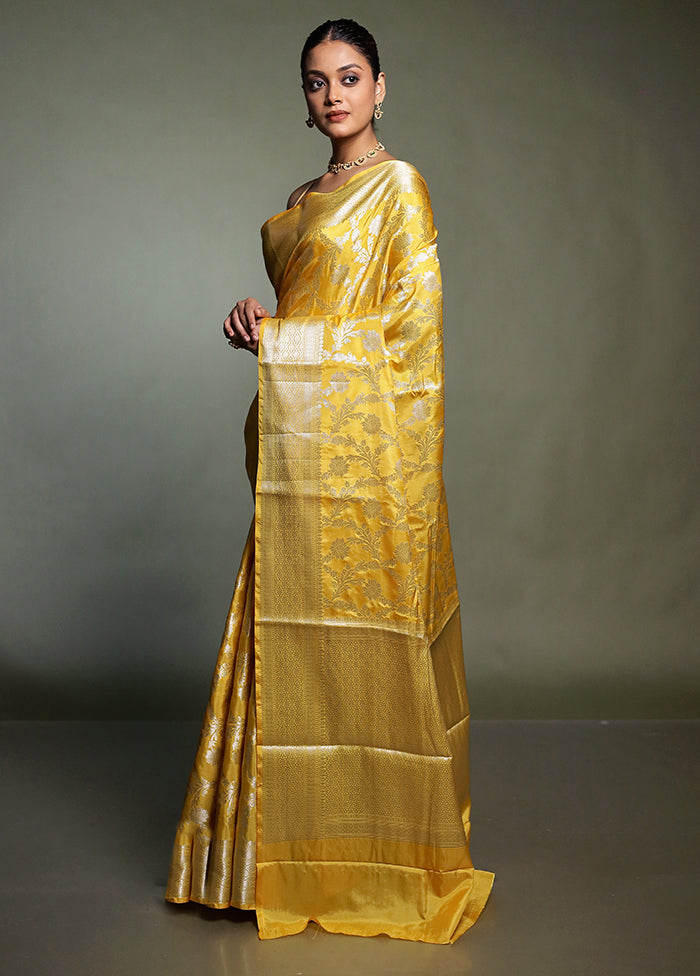 Yellow Kora Silk Saree With Blouse Piece