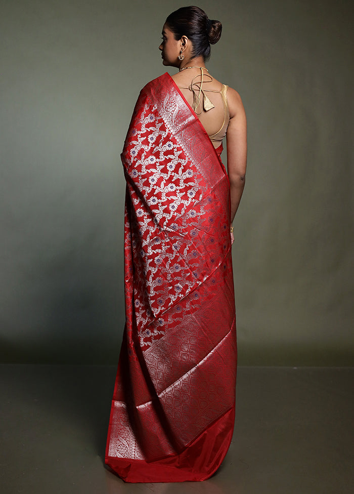 Red Kora Silk Saree With Blouse Piece