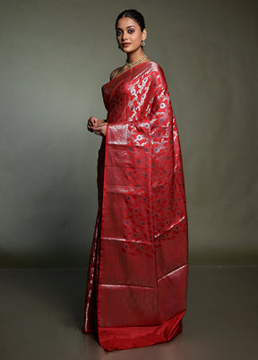 Red Kora Silk Saree With Blouse Piece
