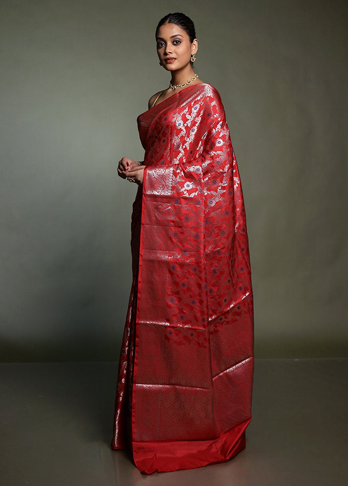 Red Kora Silk Saree With Blouse Piece
