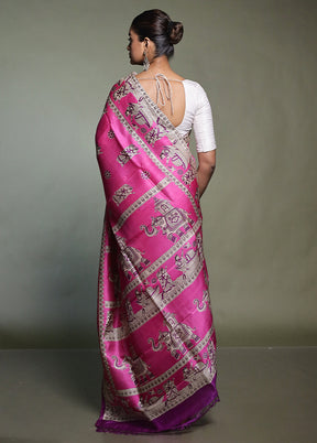 Pink Printed Pure Silk Saree With Blouse Piece