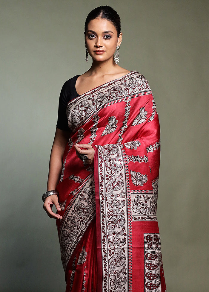 Pink Printed Pure Silk Saree Without Blouse Piece