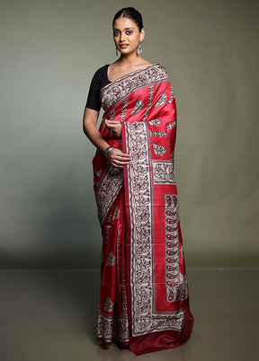 Pink Printed Pure Silk Saree Without Blouse Piece