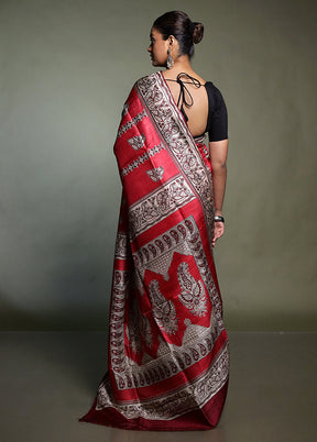 Pink Printed Pure Silk Saree Without Blouse Piece