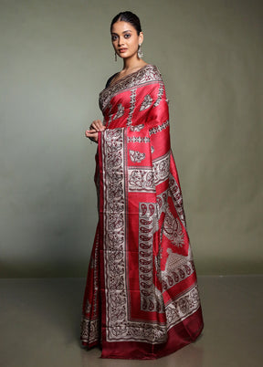 Pink Printed Pure Silk Saree Without Blouse Piece
