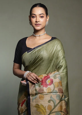 Multicolor Handloom Tussar Pure Silk Saree With Blouse Piece