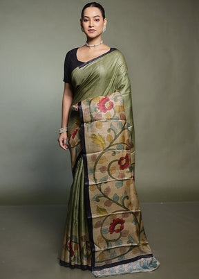 Multicolor Handloom Tussar Pure Silk Saree With Blouse Piece