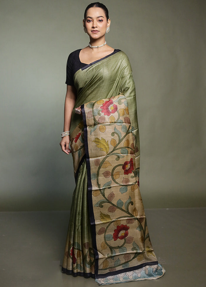 Multicolor Handloom Tussar Pure Silk Saree With Blouse Piece