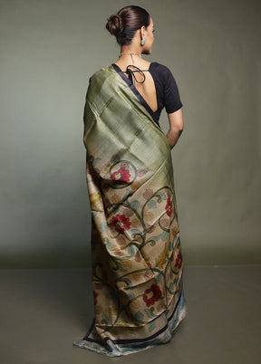 Multicolor Handloom Tussar Pure Silk Saree With Blouse Piece