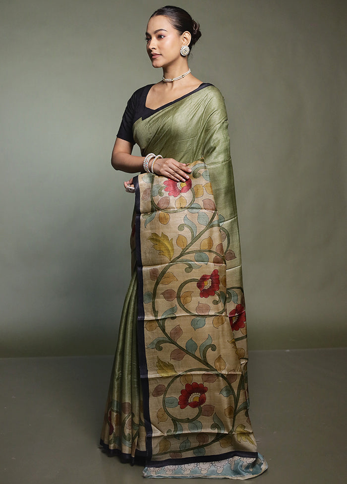Multicolor Handloom Tussar Pure Silk Saree With Blouse Piece