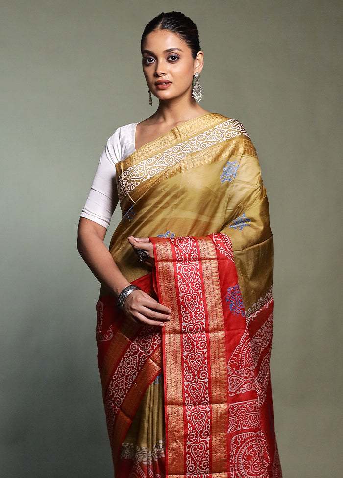 Red Printed Pure Silk Saree Without Blouse Piece