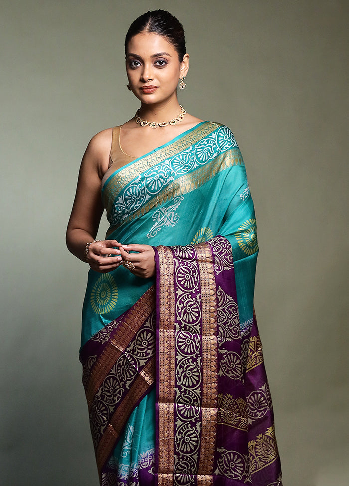 Purple Printed Pure Silk Saree Without Blouse Piece