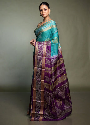 Purple Printed Pure Silk Saree Without Blouse Piece