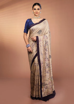 Cream Tussar Silk Saree With Blouse Piece