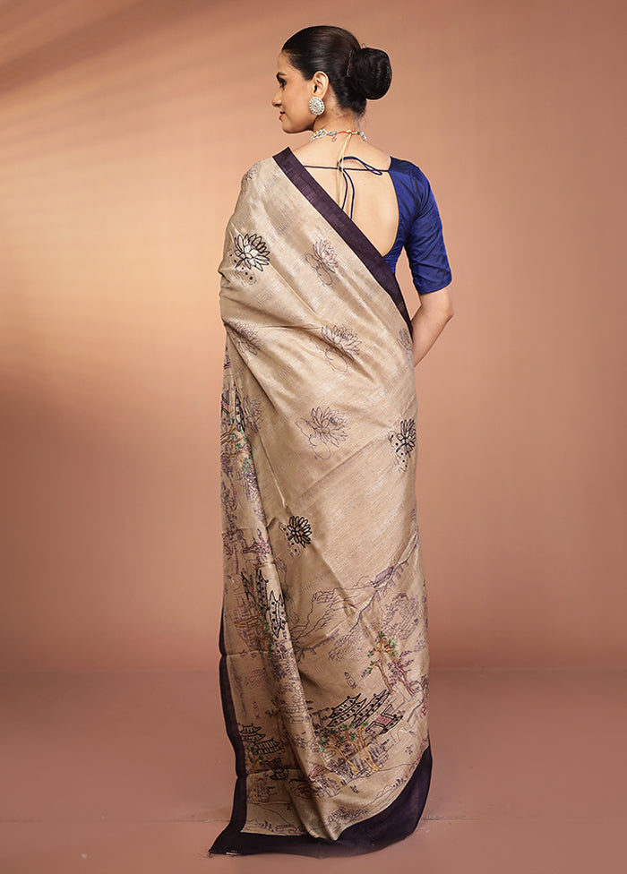 Cream Tussar Silk Saree With Blouse Piece