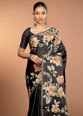 Black Tussar Silk Saree With Blouse Piece