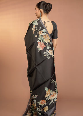 Black Tussar Silk Saree With Blouse Piece