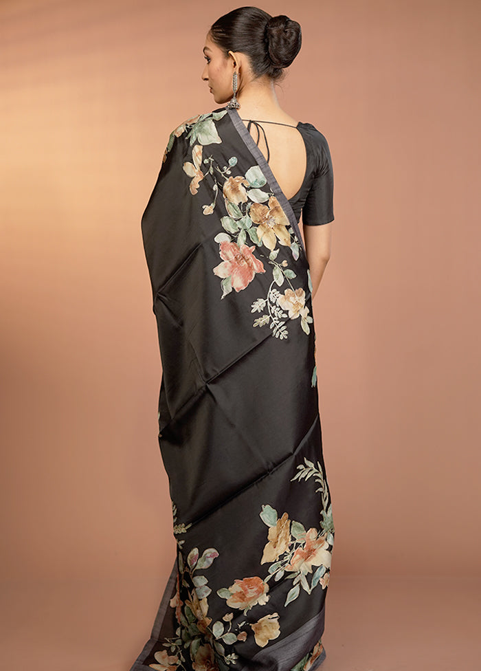 Black Tussar Silk Saree With Blouse Piece