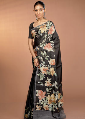 Black Tussar Silk Saree With Blouse Piece