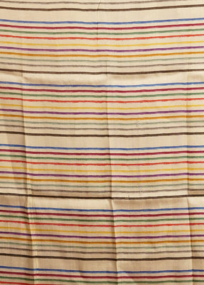 Cream Handloom Printed Pure Silk Saree With Blouse Piece