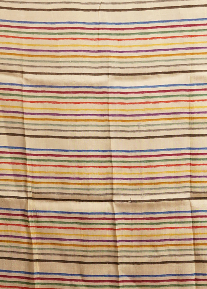 Cream Handloom Printed Pure Silk Saree With Blouse Piece