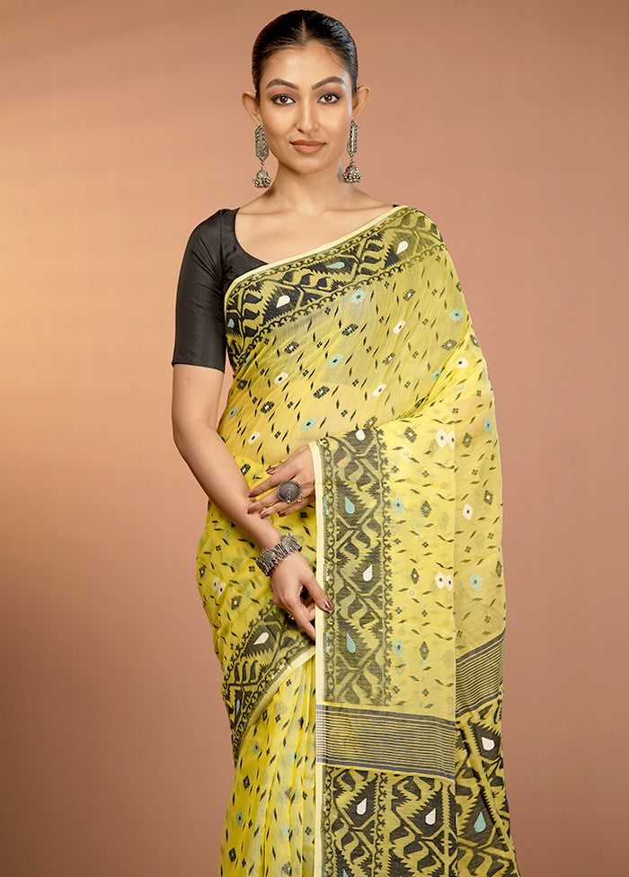 Yellow Jamdani Cotton Saree Without Blouse Piece