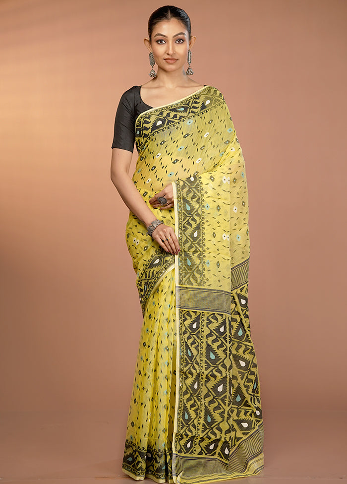 Yellow Jamdani Cotton Saree Without Blouse Piece