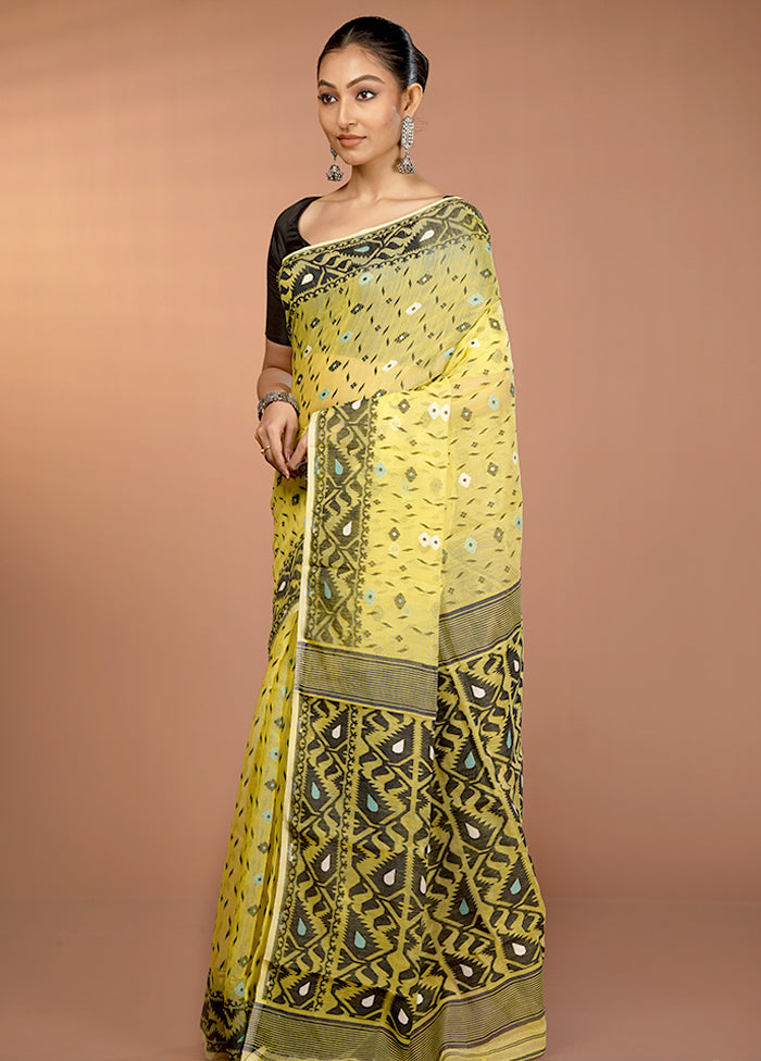 Yellow Jamdani Cotton Saree Without Blouse Piece
