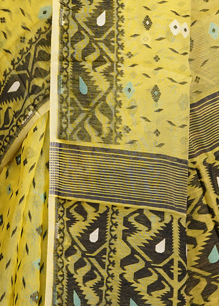 Yellow Jamdani Cotton Saree Without Blouse Piece